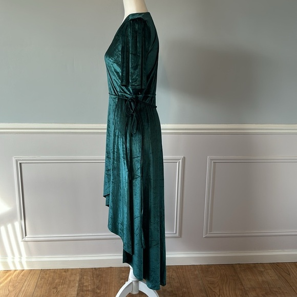 Lulu's Amour Teal Green Velvet High-Low Wrap Dress Size Large - Picture 6 of 11